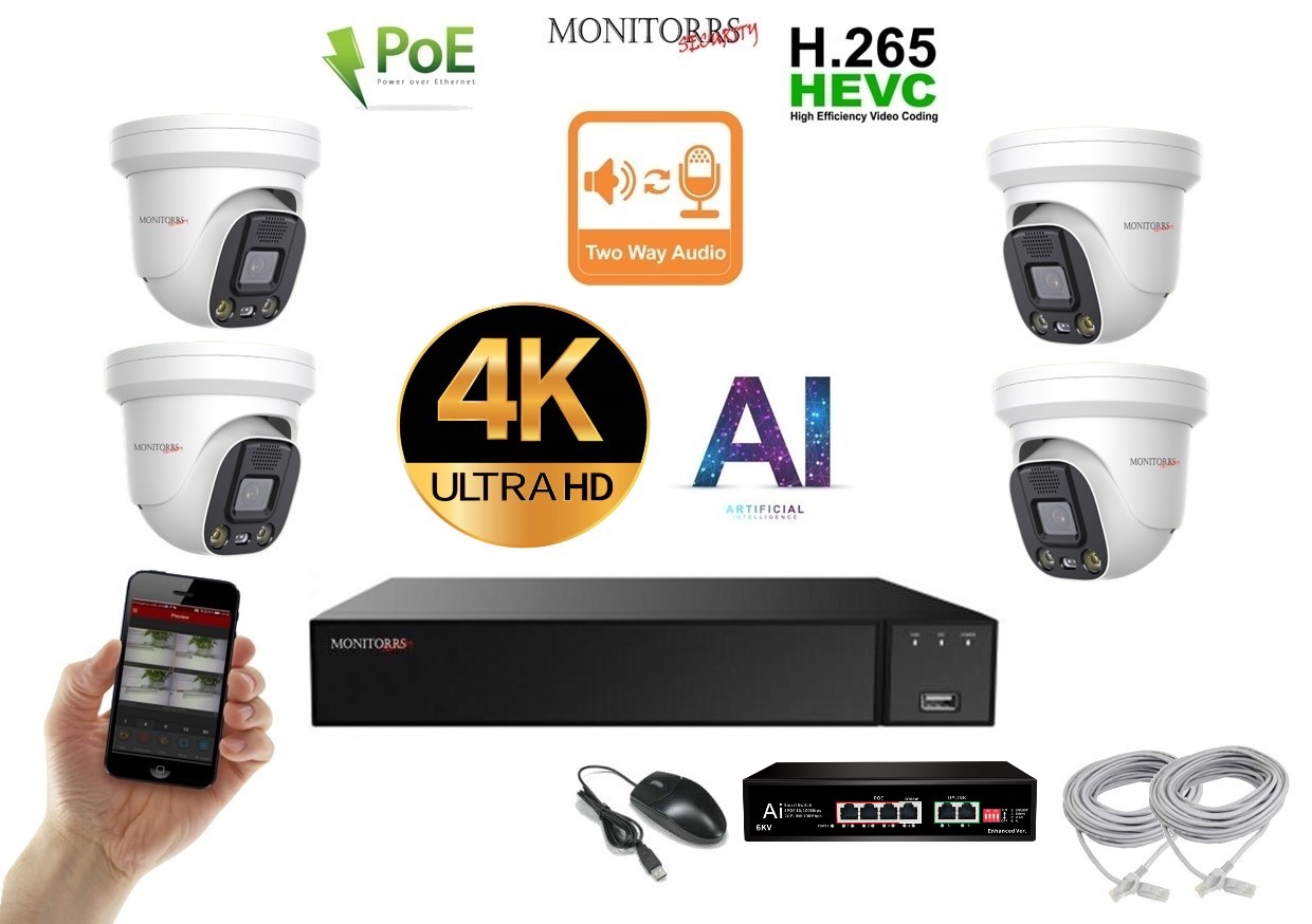 MS AI Aktiv IP 4 kamerový set se switchem 8 Mpix WDome (6077K4B)